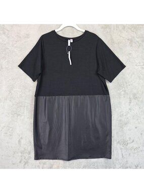 ASOS Dress Womens 12 Curve Black T-Shirt Colorblock Crew Neck Short Sleeve Shift